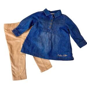 Calvin Klein baby girl 12 months Blue jean top; gold pants 0284
